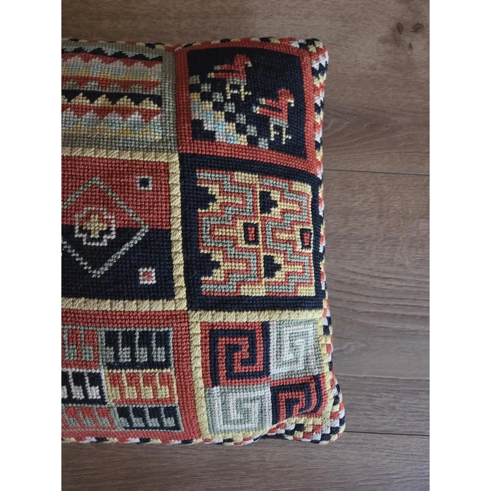 Vintage Southwest Needlepoint Patchwork Throw Pillow Geometric Tribal 14